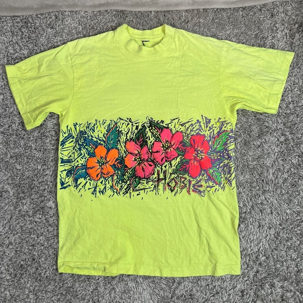 Vntg Hobie Surf Skate Wrap Around T Shirt Puff Print Single Stitch Beefy Collar